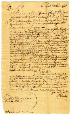 Letter from William Butler to Robert W. Leake, 1771