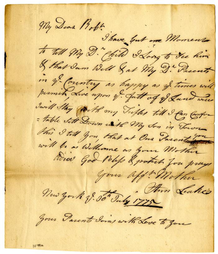 Letter from Ann Leake to Robert W. Leake, 1775