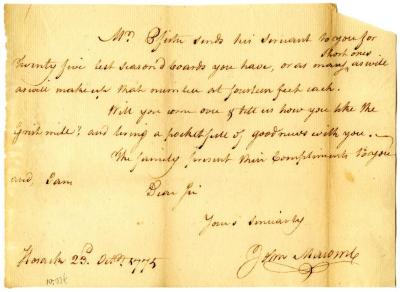 Unaddressed letter from John Macombe, likely to Robert W. Leake, 1775