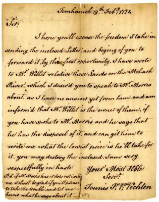 Letter from Teunis Vechter to Robert W. Leake, 1774