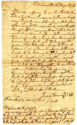 Letter from James Brown to the New York Congress, 1776