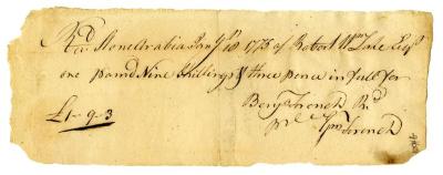 Receipt for payment, 1775