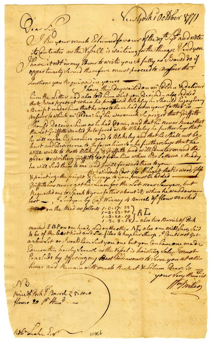 Letter from William Butler to Robert W. Leake, 1771