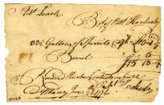 Receipt for the purchase of spirits and a barrel, 1776