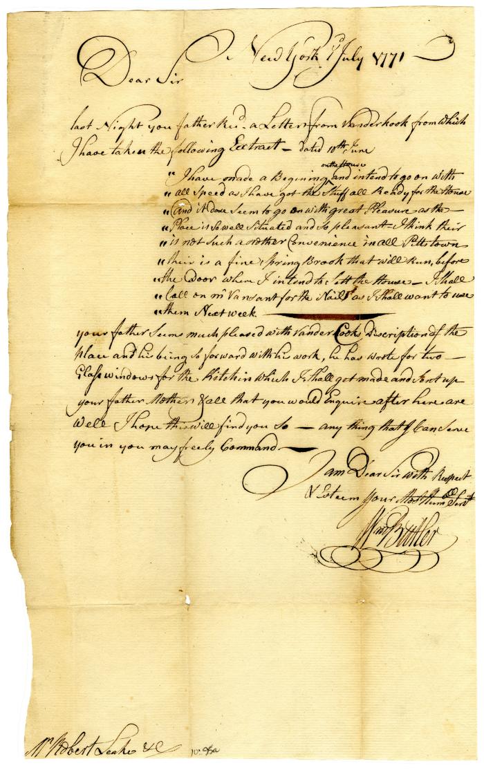 Letter from William Butler to Robert W. Leake, 1771