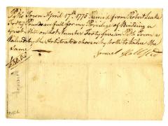 Receipt from Samuel Hallsted to Robert Leake, 1775