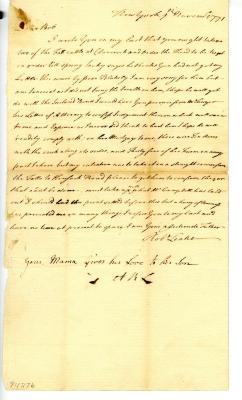 Letter from Robert Leake, Sr. to Robert W. Leake regarding a land transaction, 1771