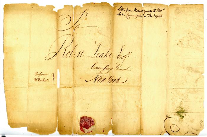 Envelope from letter from Robert Yates to Robert Leake, 1763