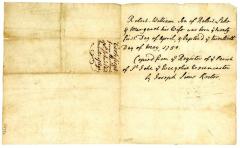 Baptismal certificate of Robert William Leake, circa 1770