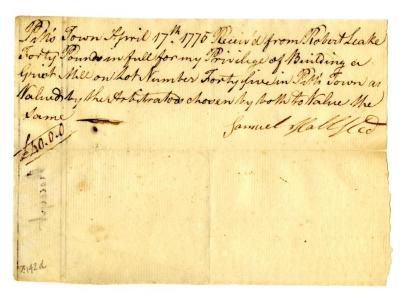 Receipt from Samuel Hallsted to Robert Leake, 1775