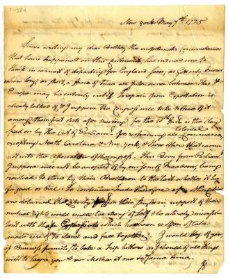 Two page letter from John Leake to Robert W. Leake, 1775