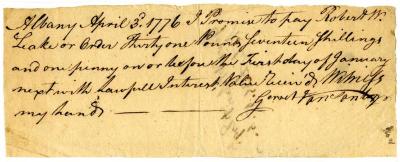 Promissory Note, 1776