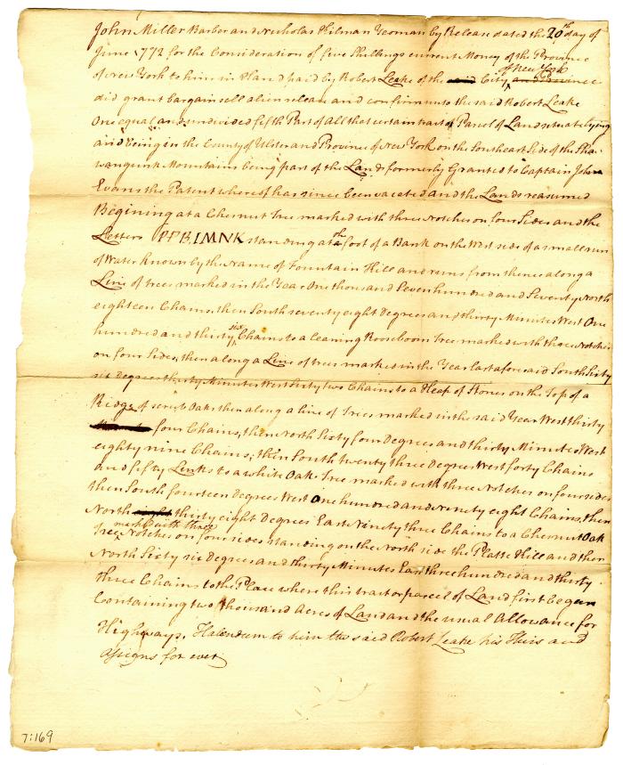 Contract for land in Ulster County, 1772