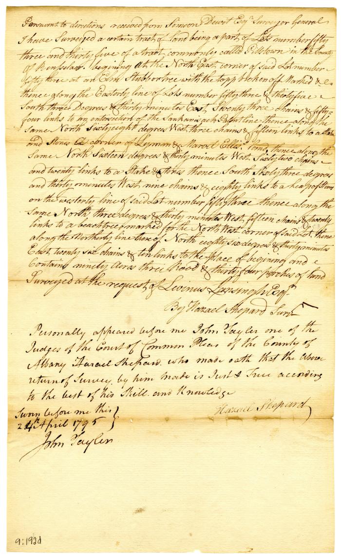 Survey of forfeited land in Pittstown, 1795