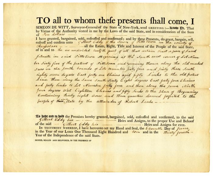 Deed for land in Pittstown, 1810