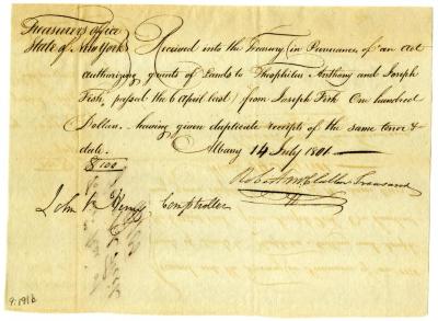 Receipt for land purchased in Pittstown