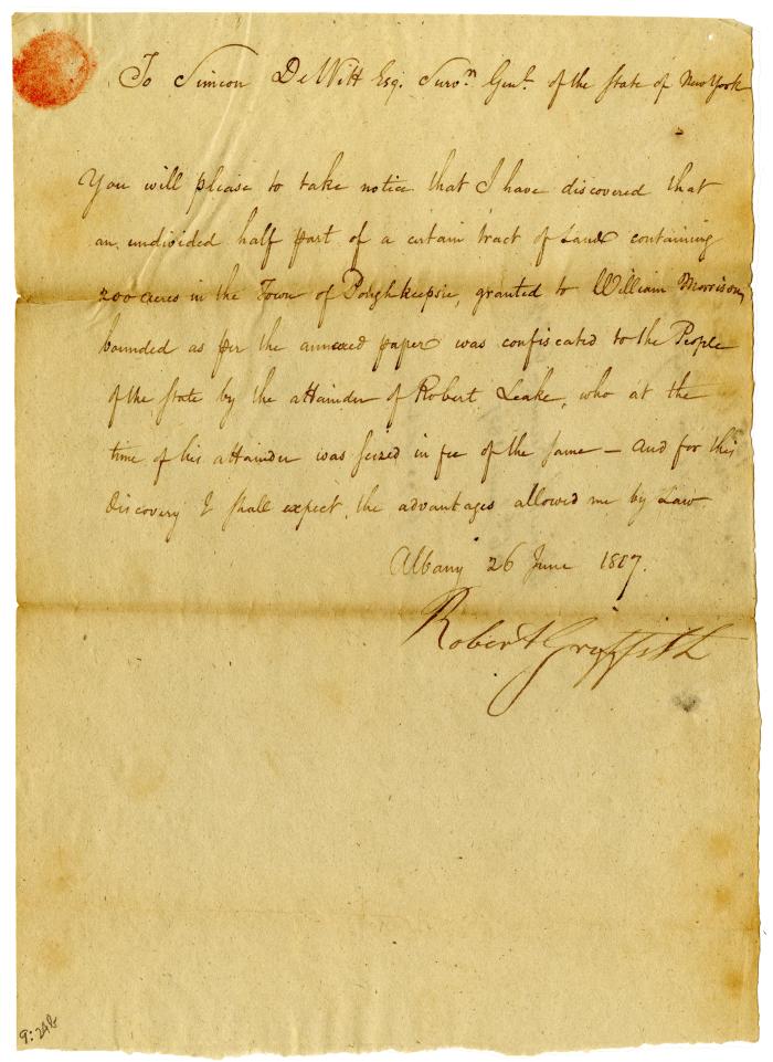 Statement describing land forfeited in Dutchess County, 1807