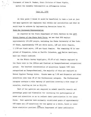 Anne M. Pauker, State Division of Human Rights, statement to Assembly Subcommittee on Affirmative Action, 1979