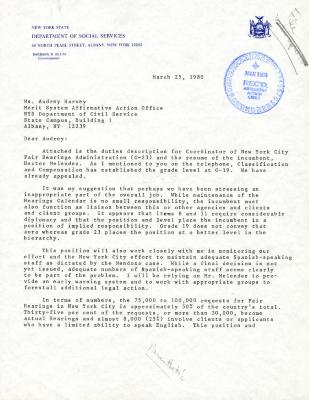 Letter to Audrey Harvey from George W. Delamar, March 25, 1980