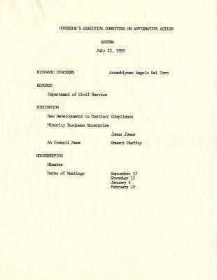 Governor's Executive Committee on Affirmative Action Agenda, July 23, 1980