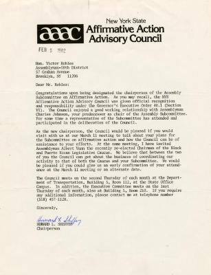 Letter to Hon. Victor Robles for becoming Chairperson of Assembly Subcommittee on Affirmative Action