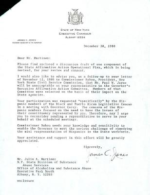 Letter to Julio Martinez from James C. Jones, December 30, 1980