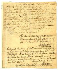 Certified copy of Robert Alexander's discharge, 1764