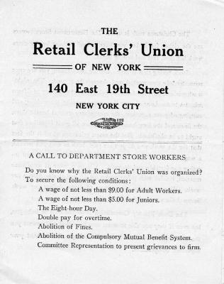 Retail Clerks' Union of New York: A Call to Department Store Workers