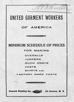 United Garment Workers of America Minimum Schedule of Prices