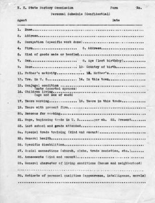N. Y. State Factory Commission Personal Schedule (Confidential)