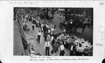 Trading on the curb.  Pushcart market at First Avenue and Thirteenth Street, New York City.