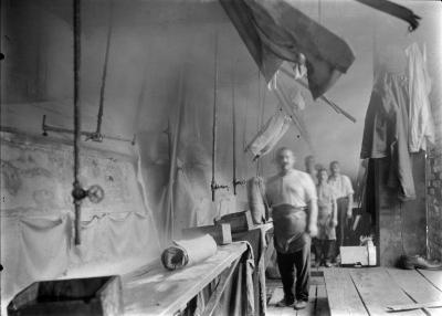 Hat factory:  scalding room where ladies beaver hats are treated