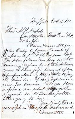 Letter to the New York State Comptroller A.P. Nichols for John Carter