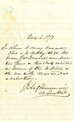 Letter verifying the service of James Duncan