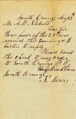 Letter to A.P. Nichols from Hezekiah Dare