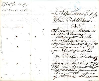 Letter to F.P. Olcott from son of John Duffy