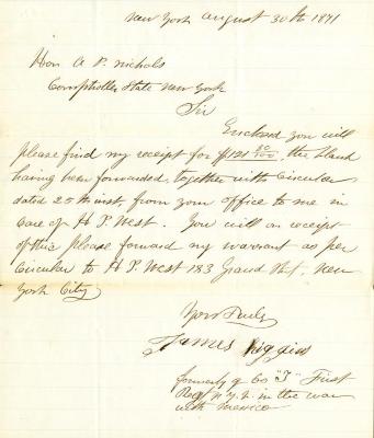 Letter to New York State Comptroller A.P. Nichols from James Higgins