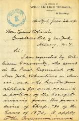 Letter to New York State Comptroller Lucius Robinson for William Gravenitz