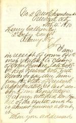 Letter to Second Deputy Comptroller Henry Gallien for John Henkel