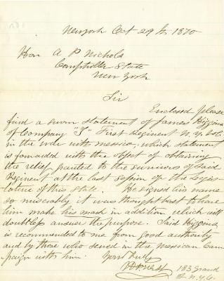 Letter to New York State Comptroller A.P. Nichols for James Higgins