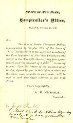 Letter to Joseph Franklin from New York State Comptroller A.P. Nichols