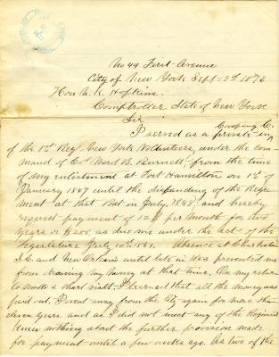 Letter to New York State Comptroller N.K. Hopkins to Adolph Kielgast