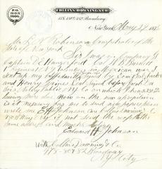 Letter to New York State Comptroller Lucius Robinson from Edward Johnson