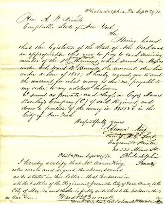 Letter to the New York State Comptroller A.P. Nichols from Aaron King