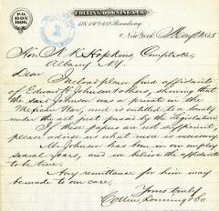 Letter to New York State Comptroller N.K. Hopkins for Edward Johnson 