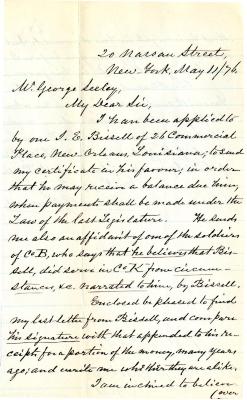 Letter to George Seeley for James E. Bissell