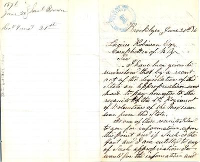 Letter to New York State Comptroller Lucius Robinson from Samuel Brown