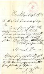 Letter to the New York State Treasurer from Samuel Brown