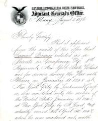 Letter from New York State Adjutant General for Samuel Brown