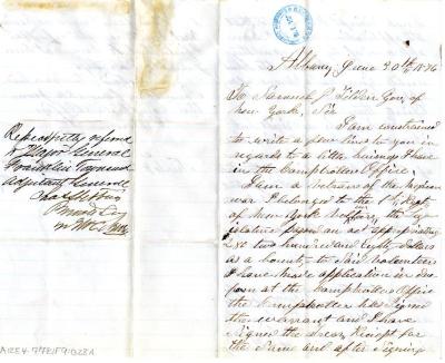 Letter to the New York State Governor from Samuel Brown